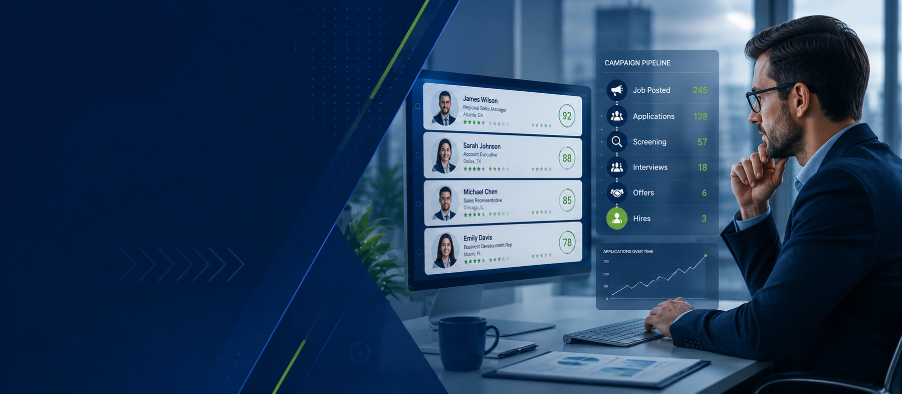 Recruiter reviewing applicant information on a computer