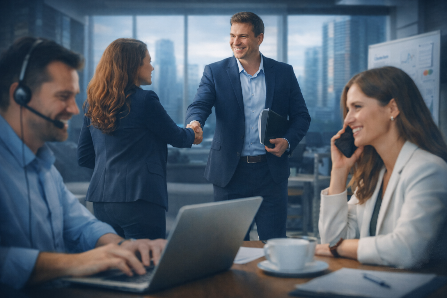 Two hiring colleagues reviewing sales applicants together